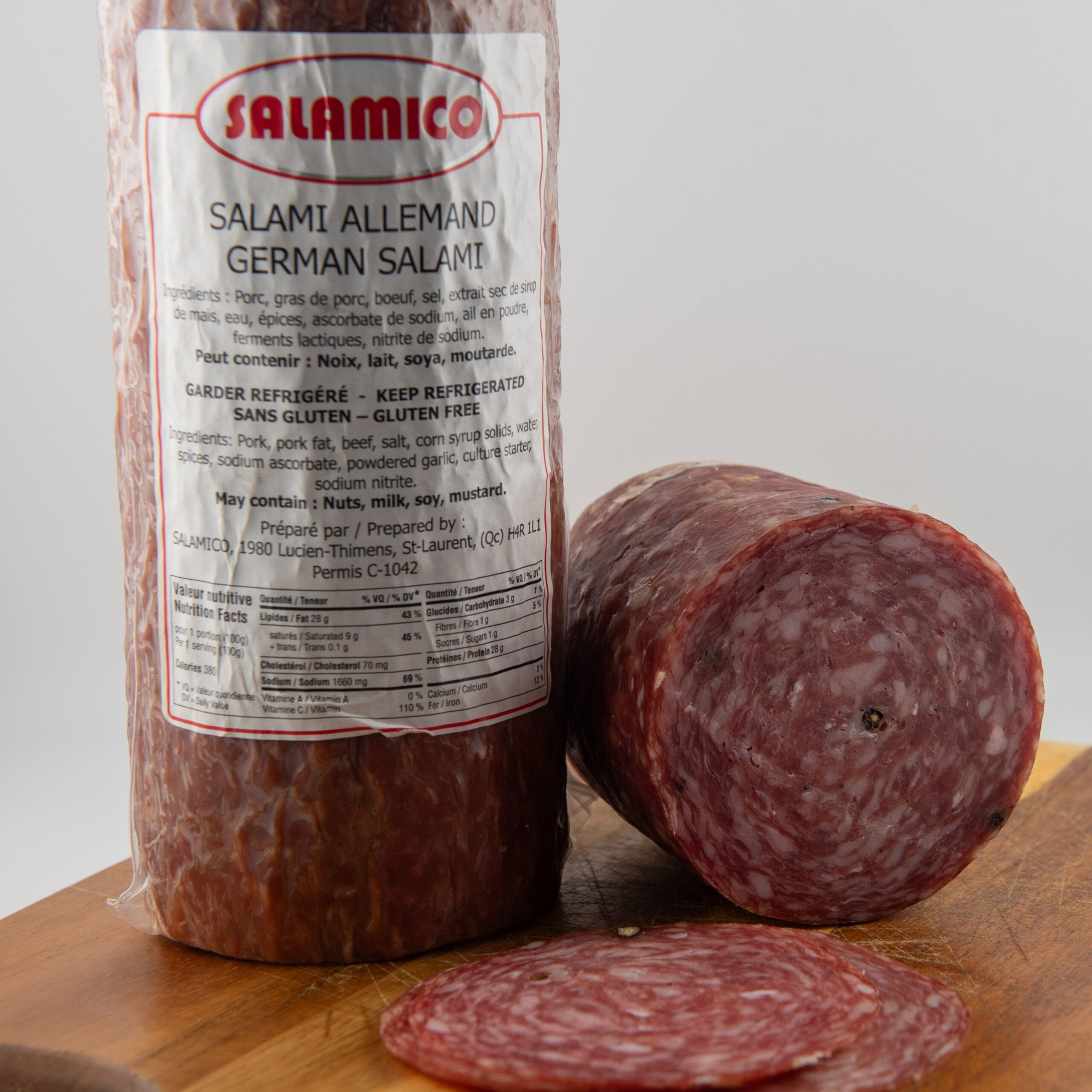 German salami seasoned with pepper and garlic