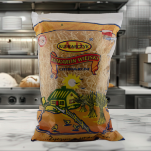 Traditional Makaron Wiejski village-style pasta in packaging with Polish branding