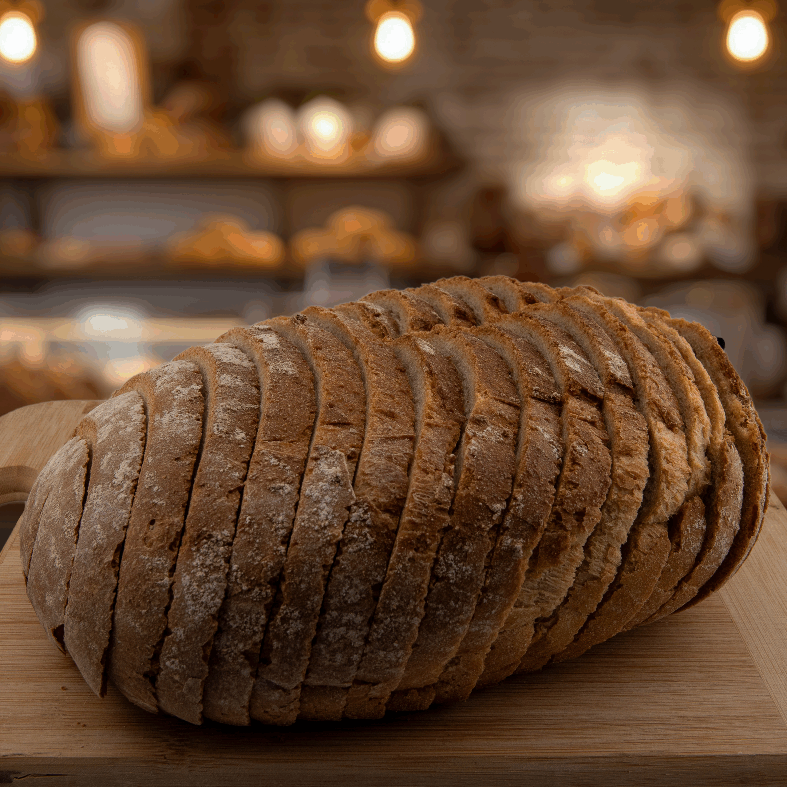 Freshly sliced artisanal country bread