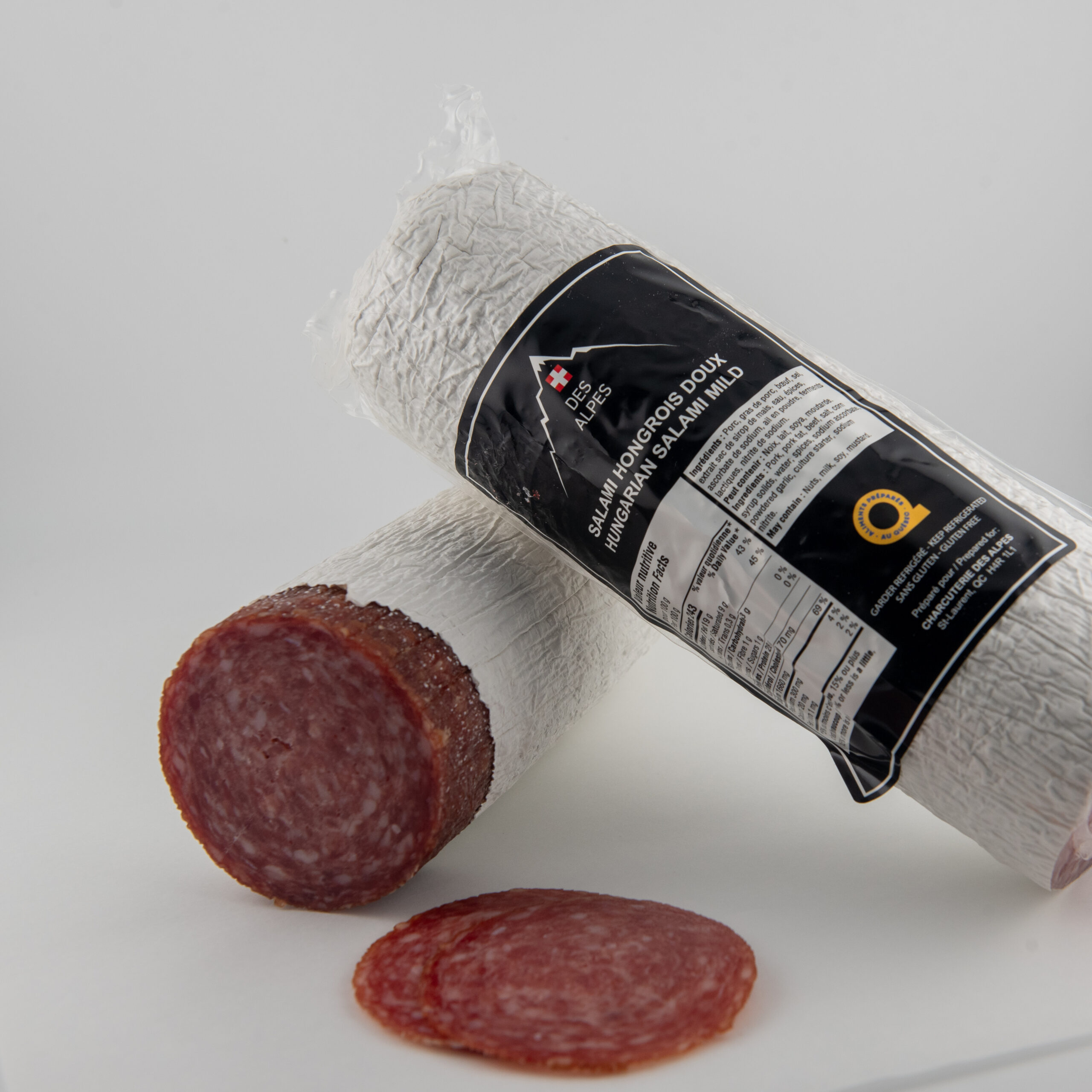 Whole Hungarian salami on cutting board
